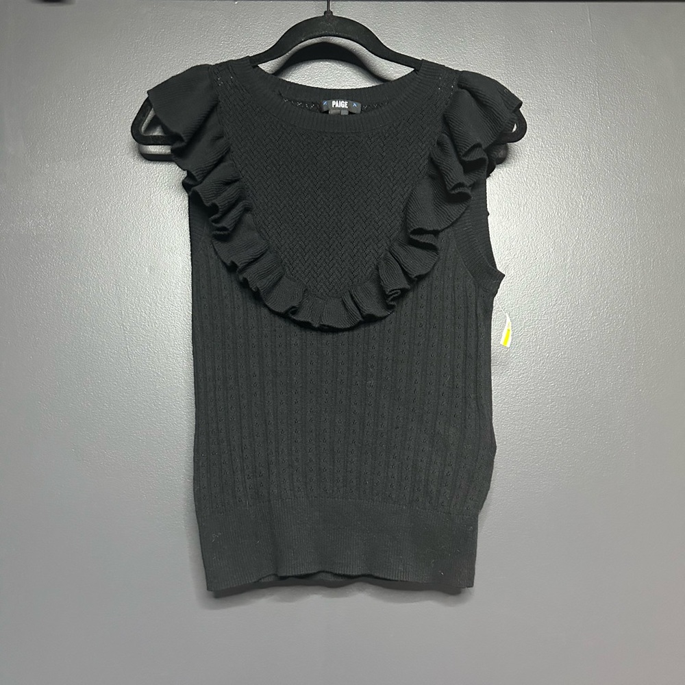NEW Paige Rosina Sleeveless Ribbed Ruffle Sweater Black S - Picture 3 of 5